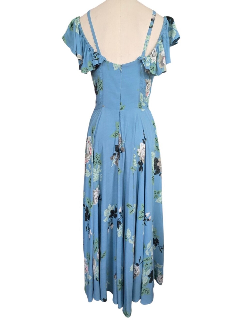 Trashy Diva Hollywood Long Dress French Blue Rose Floral Rayon Crepe Size 6 - Picture 4 of 11
